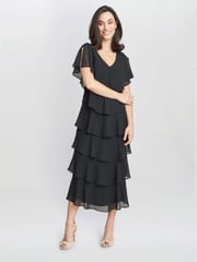 Gina Bacconi Rebecca Midi Tiered Dress With Shoulder Trim - Image 3 of 5
