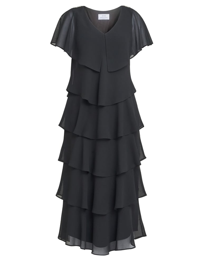 Gina Bacconi Rebecca Midi Tiered Dress With Shoulder Trim - Image 5 of 5 Gina Bacconi Rebecca Midi Tiered Dress With Shoulder Trim - Image 5 of 5