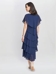 Gina Bacconi Dark Blue Tessa Midi Tiered Dress With Shoulder Trim - Image 2 of 5