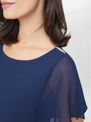 Gina Bacconi Dark Blue Tessa Midi Tiered Dress With Shoulder Trim - Image 4 of 5