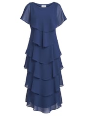 Gina Bacconi Dark Blue Tessa Midi Tiered Dress With Shoulder Trim - Image 5 of 5