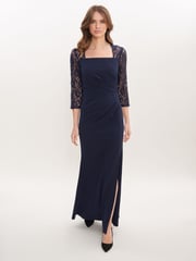 Gina Bacconi Blue Una Maxi Dress With Lace Sleeves - Image 1 of 5