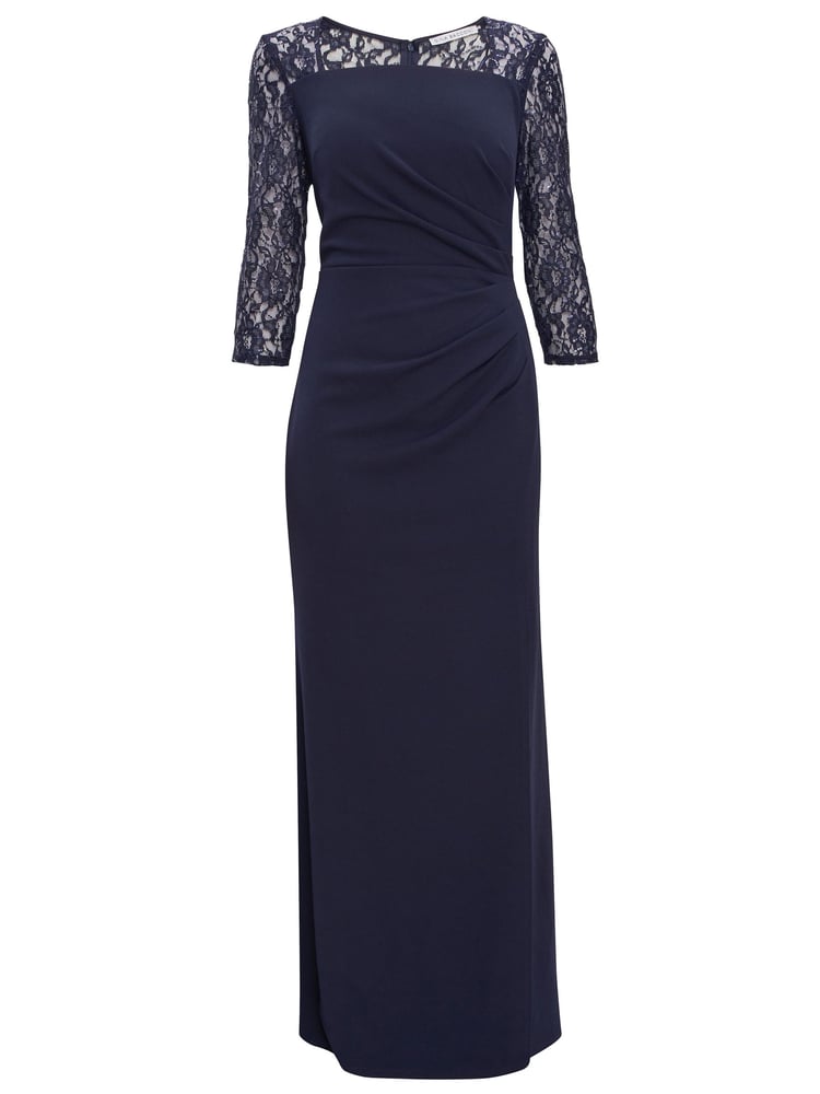 Gina Bacconi Blue Una Maxi Dress With Lace Sleeves - Image 5 of 5 Gina Bacconi Blue Una Maxi Dress With Lace Sleeves - Image 5 of 5
