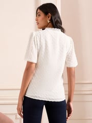 Love & Roses Ivory White Dobby Flutter Sleeve Blouse - Image 4 of 4