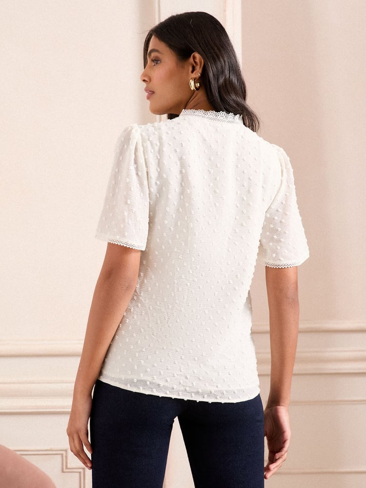 Love & Roses Ivory White Dobby Flutter Sleeve Blouse - Image 4 of 4 Love & Roses Ivory White Dobby Flutter Sleeve Blouse - Image 4 of 4