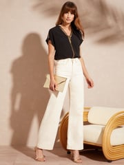 Love & Roses Black Sequin V Neck Roll Sleeve Blouse - Image 4 of 4