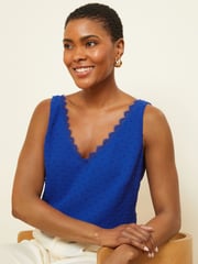 Love & Roses Navy Blue V Neck V Back Woven Vest - Image 1 of 4