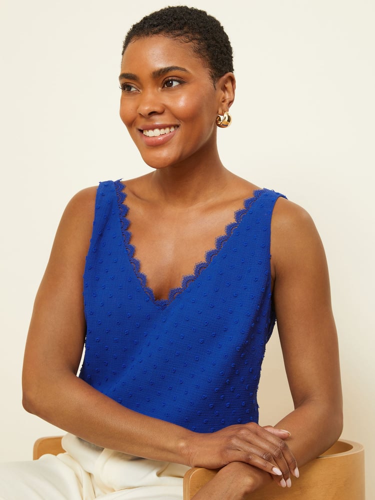 Love & Roses Navy Blue V Neck V Back Woven Vest - Image 1 of 4