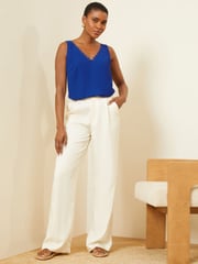 Love & Roses Navy Blue V Neck V Back Woven Vest - Image 4 of 4