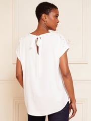 Love & Roses Ivory White Woven Lace Shoulder T-Shirt - Image 3 of 4