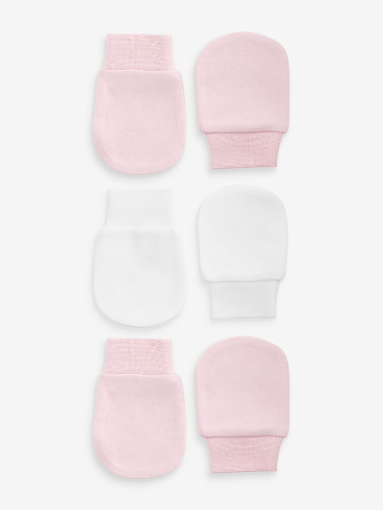 Pink Baby Scratch Mitts 100% Cotton 3 Pack - Image 1 of 4