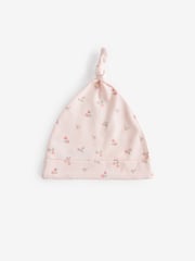 Pink Baby Tie Top 100% Cotton Hats 3 Pack (0-12mths) - Image 4 of 5