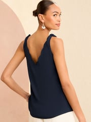 Love & Roses Navy Blue V Neck Scallop Detail Tie Shoulder Vest - Image 3 of 4