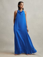 Reiss Cobalt Blue Dina Tie Neck Column Maxi Dress - Image 4 of 6