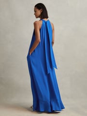 Reiss Cobalt Blue Dina Tie Neck Column Maxi Dress - Image 5 of 6