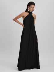 Reiss Black Phoebe Taffeta Halter Neck Maxi Dress - Image 1 of 6