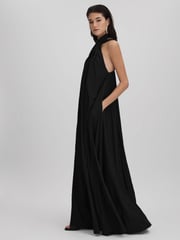 Reiss Black Phoebe Taffeta Halter Neck Maxi Dress - Image 5 of 6