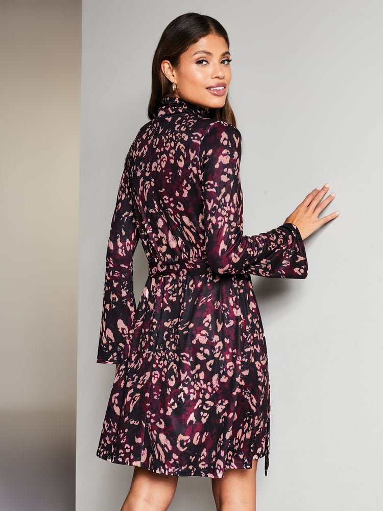 Lipsy Red Petite Jersey Tie Waist High Neck Long Sleeve Shift Mini Dress - Image 2 of 4 Lipsy Red Petite Jersey Tie Waist High Neck Long Sleeve Shift Mini Dress - Image 2 of 4