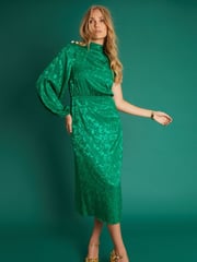 Another Sunday One Shoulder Jacquard Midi Dress With Gold Buttons - Image 1 of 5