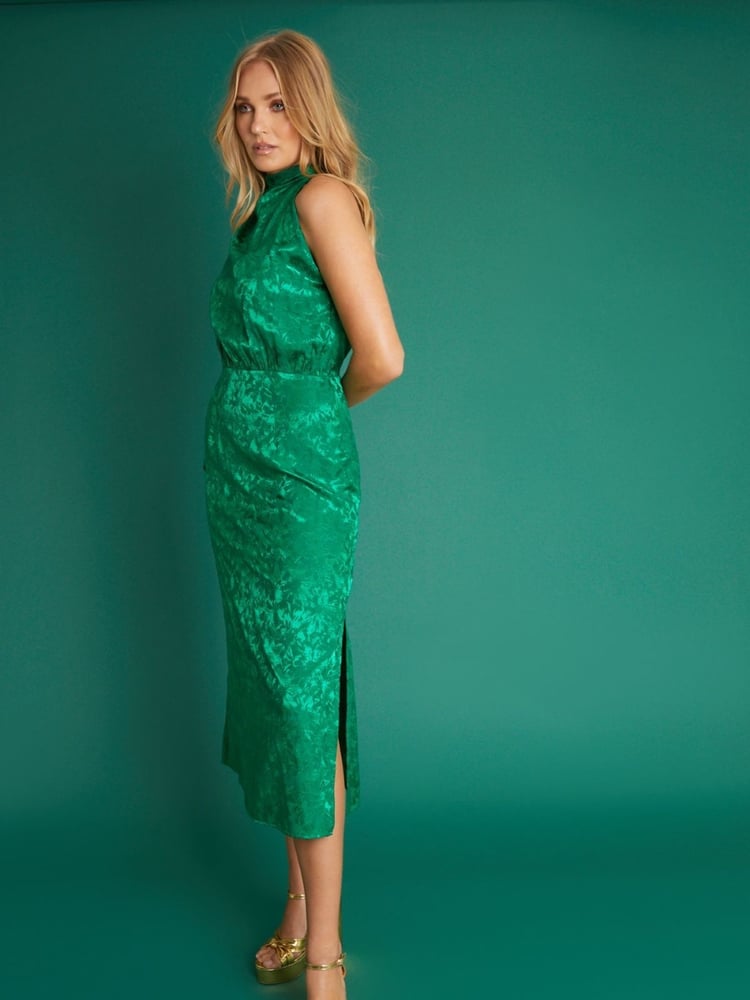 Another Sunday One Shoulder Jacquard Midi Dress With Gold Buttons - Image 2 of 5