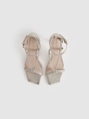 Reiss Gold Paige Leather Plaited Strappy Heeled Sandals - Image 3 of 5