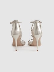 Reiss Gold Paige Leather Plaited Strappy Heeled Sandals - Image 4 of 5