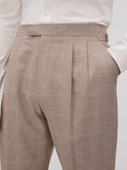Reiss Oatmeal Collect Slim Fit Check Adjuster Trousers with Turn-Ups - Image 4 of 6