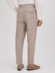 Reiss Oatmeal Collect Slim Fit Check Adjuster Trousers with Turn-Ups - Image 5 of 6