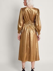 Monsoon Gold Gracie Bow Midi Dress - Image 2 of 5