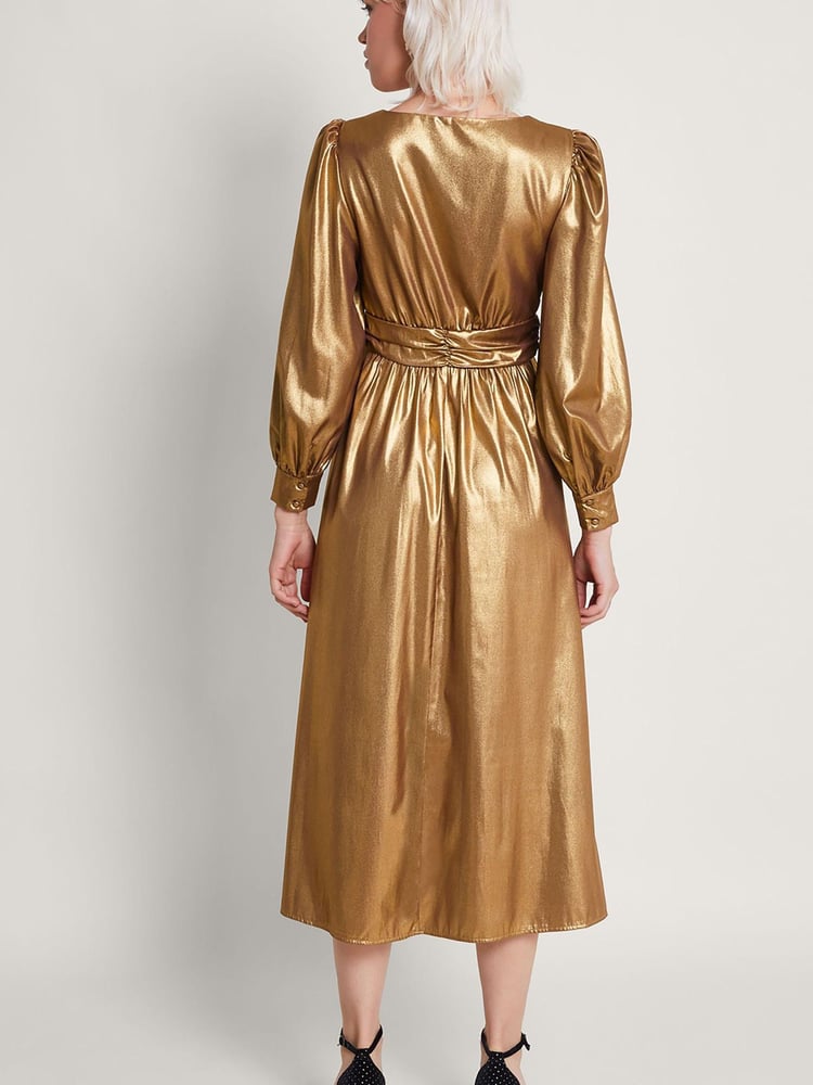 Monsoon Gold Gracie Bow Midi Dress - Image 2 of 5