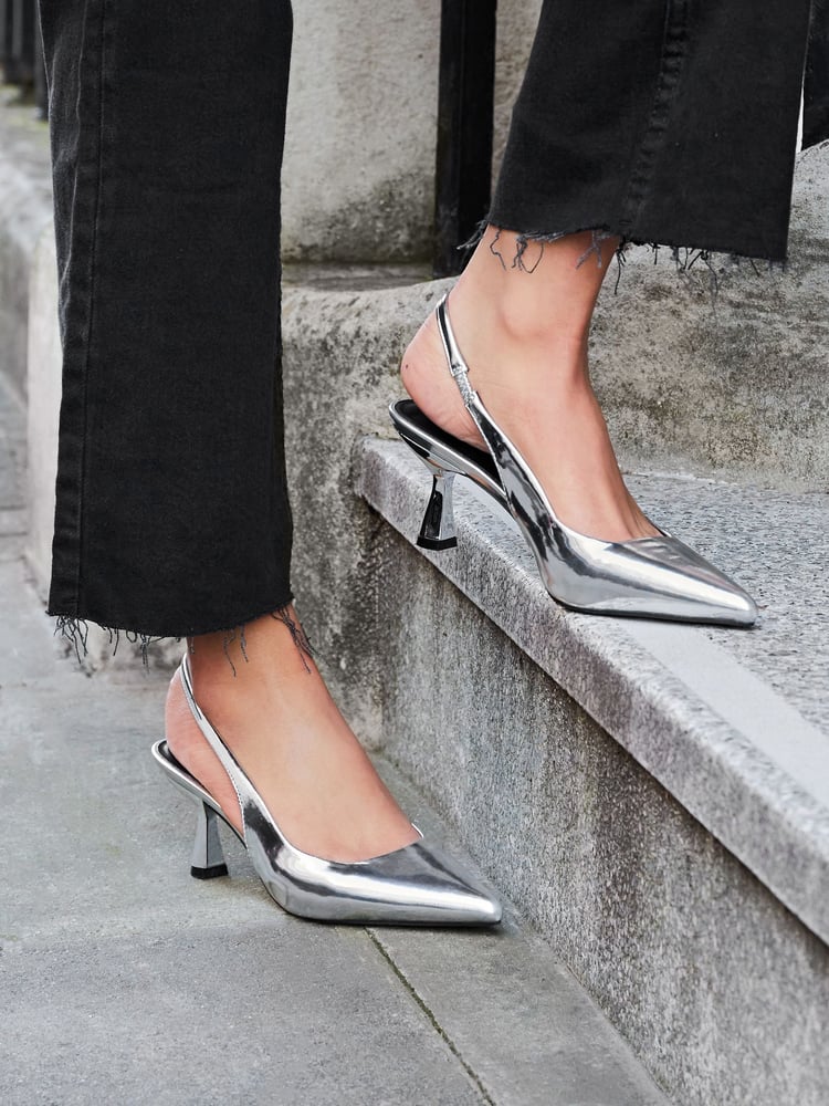 Linzi Silver Presley Stiletto Pointed Court Heels - Image 1 of 5