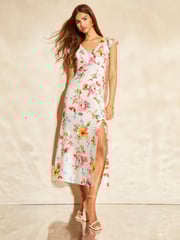 Lipsy White Sleeveless V Neck Ruffle Summer Midi Dress - Image 1 of 4