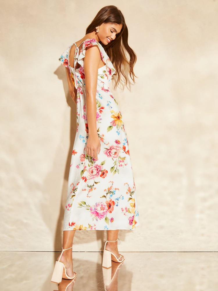 Lipsy White Sleeveless V Neck Ruffle Summer Midi Dress - Image 2 of 4 Lipsy White Sleeveless V Neck Ruffle Summer Midi Dress - Image 2 of 4