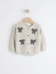 Graue 3D-Schleifen - Strickjacke für Babys aus 100 % Baumwolle (0 Monate – 2 Jahre) - Bild 5 von 10