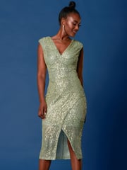 Jolie Moi Green Sequin Wrap Slit Pencil Dress - Image 6 of 6