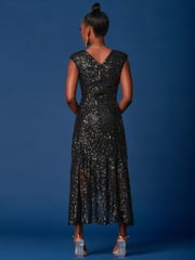 Jolie Moi Black Sequin Wrap Ruffle Hem Maxi Dress - Image 2 of 6