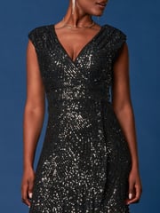 Jolie Moi Black Sequin Wrap Ruffle Hem Maxi Dress - Image 6 of 6