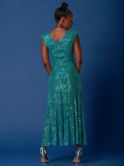 Jolie Moi Blue Sequin Wrap Ruffle Hem Maxi Dress - Image 2 of 6