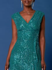 Jolie Moi Blue Sequin Wrap Ruffle Hem Maxi Dress - Image 6 of 6