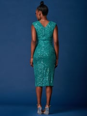 Jolie Moi Blue Sequin Wrap Slit Pencil Dress - Image 2 of 6