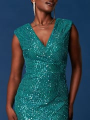Jolie Moi Blue Sequin Wrap Slit Pencil Dress - Image 6 of 6