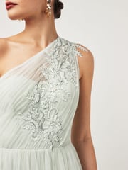 Maya Light Green One Shoulder Tulle Maxi Dress With Embellished Motif - Image 3 of 3
