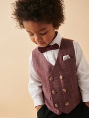 Plum Purple Check Waistcoat Set With Shirt And Bow Tie (3mths-7yrs) - Image 2 of 10