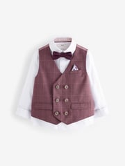 Plum Purple Check Waistcoat Set With Shirt And Bow Tie (3mths-7yrs) - Image 5 of 10