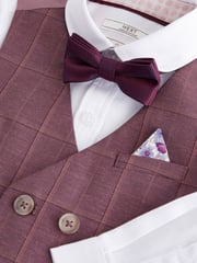 Plum Purple Check Waistcoat Set With Shirt And Bow Tie (3mths-7yrs) - Image 9 of 10