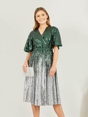 Yumi Green Ombre Sequin Midi Wrap Dress - Image 1 of 5
