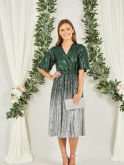 Yumi Green Ombre Sequin Midi Wrap Dress - Image 2 of 5