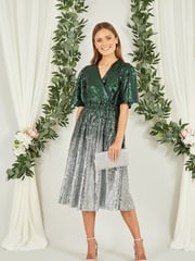 Yumi Green Ombre Sequin Midi Wrap Dress - Image 3 of 5