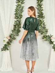 Yumi Green Ombre Sequin Midi Wrap Dress - Image 4 of 5