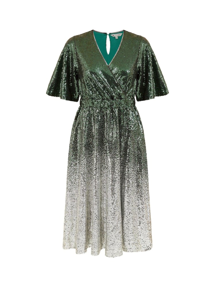 Yumi Green Ombre Sequin Midi Wrap Dress - Image 5 of 5